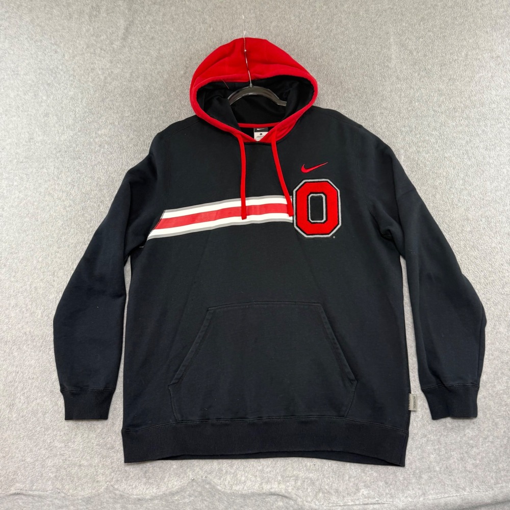 Nike Ohio State Buckeyes Hoodie Mens Large Black Red Embroidered Pullover